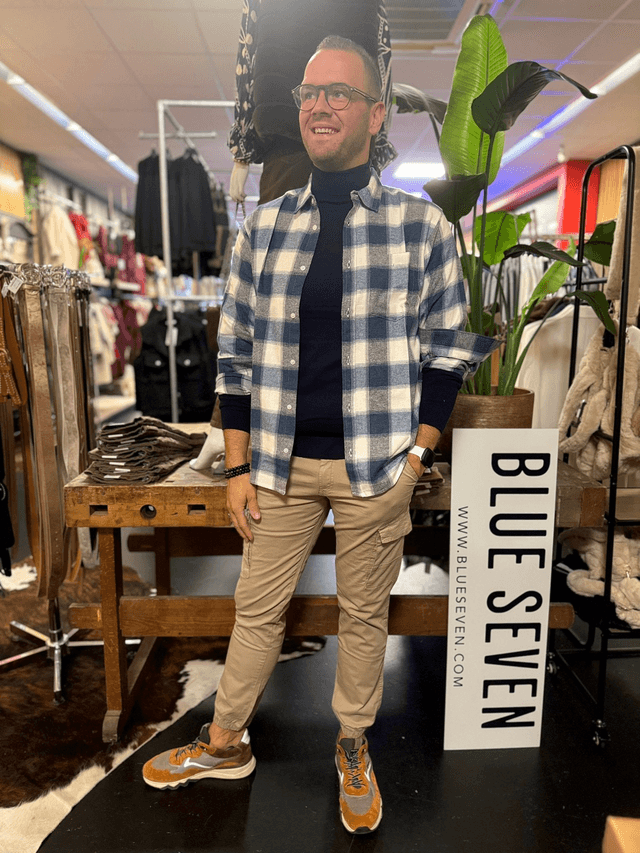Overhemd flanel met blok jeansblauw